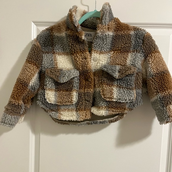 Zara kids Plaid shearling Cropped Jacket Size 6/7 - Picture 8 of 11